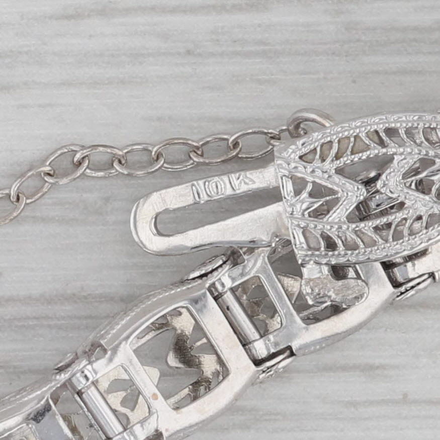 Gray Vintage Art Deco Filigree Diamond Bracelet 10k White Gold 7"