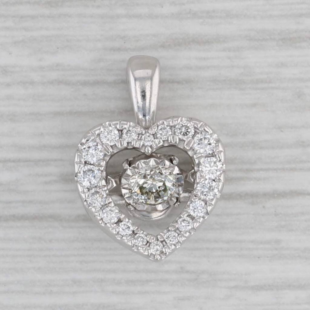 Gray 0.21ctw Diamond Heart Pendant Dancing Center 10k White Gold