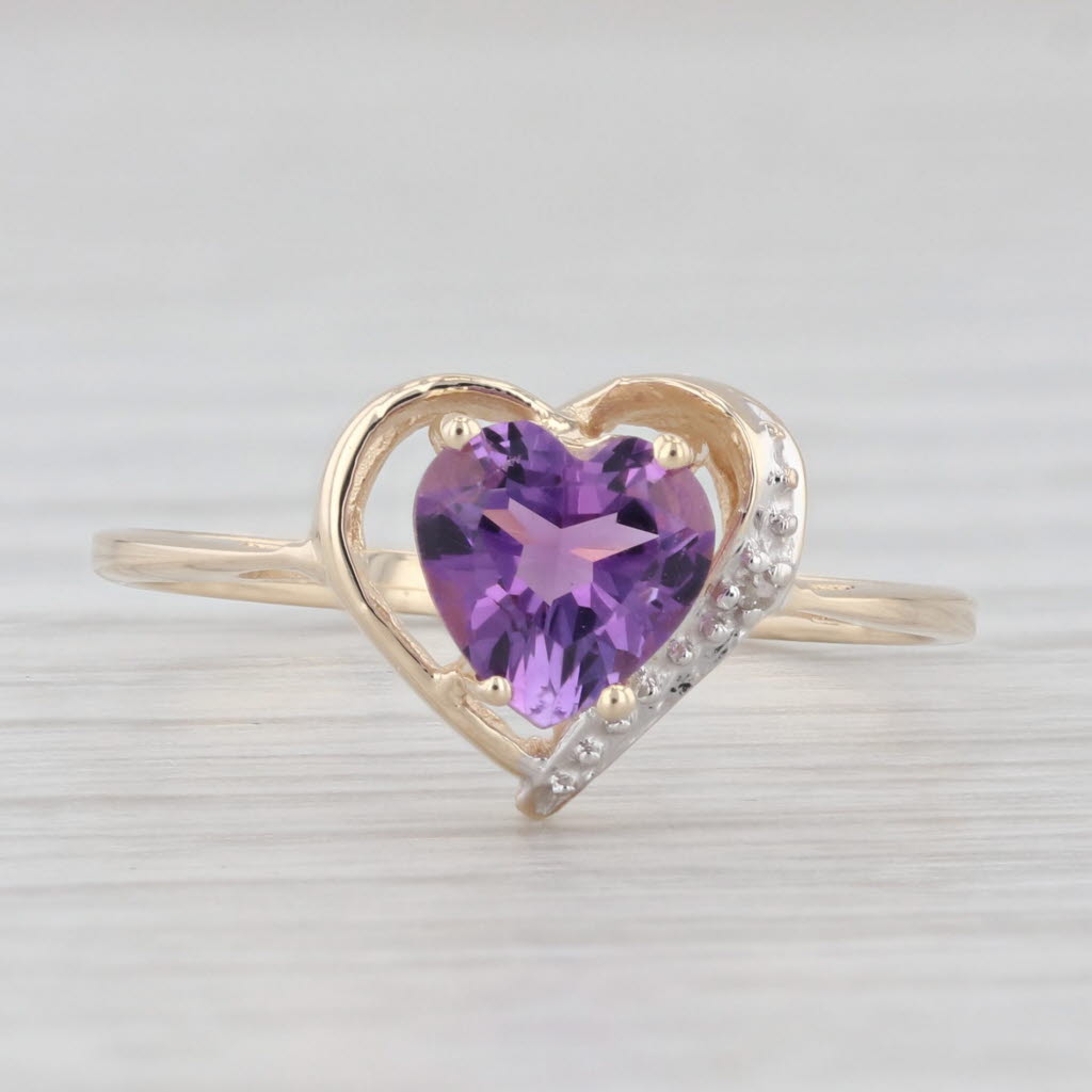 Light Gray 0.70ct Amethyst Heart Solitaire Ring 10k Yellow Gold Size 7.25