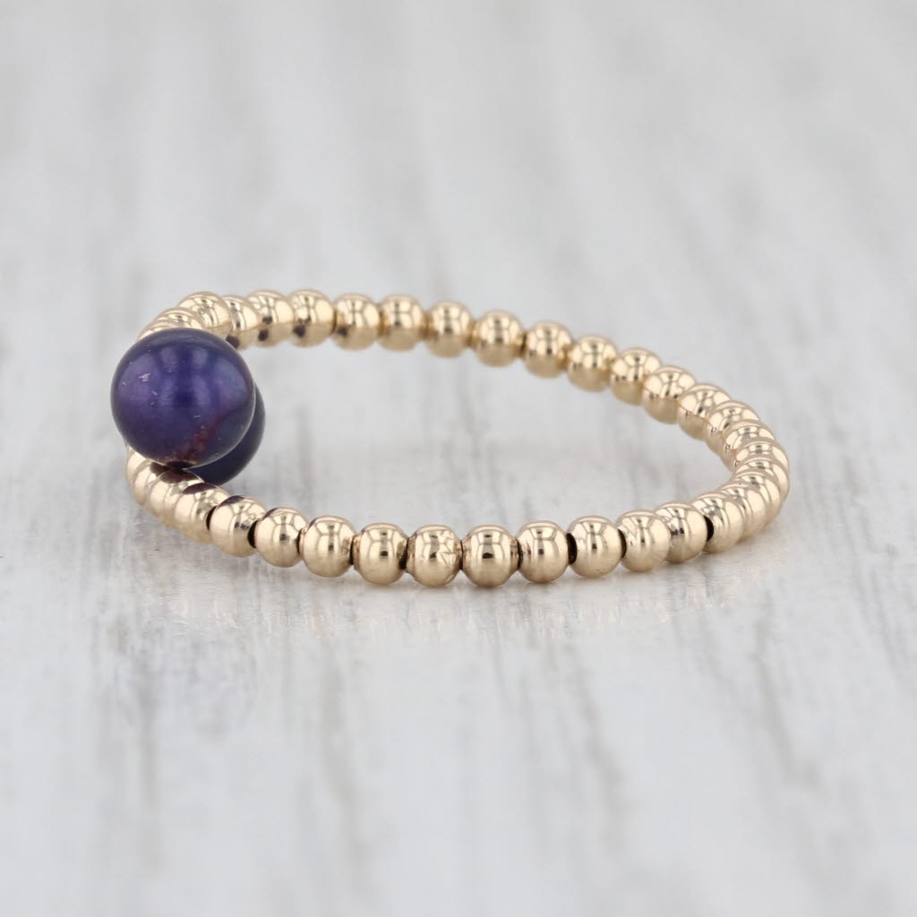 Blue Cultured Pearl Bypass Bead Ring 14k Yellow Gold Size 7+