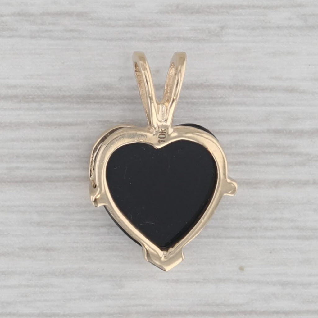 Gray Black Onyx Diamond Mom Heart 10k Yellow Gold Pendant Small Drop