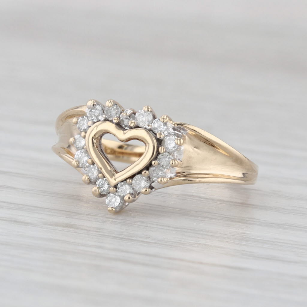 0.25ctw Diamond Halo Open Heart Ring 10k Yellow Gold Size 5.75