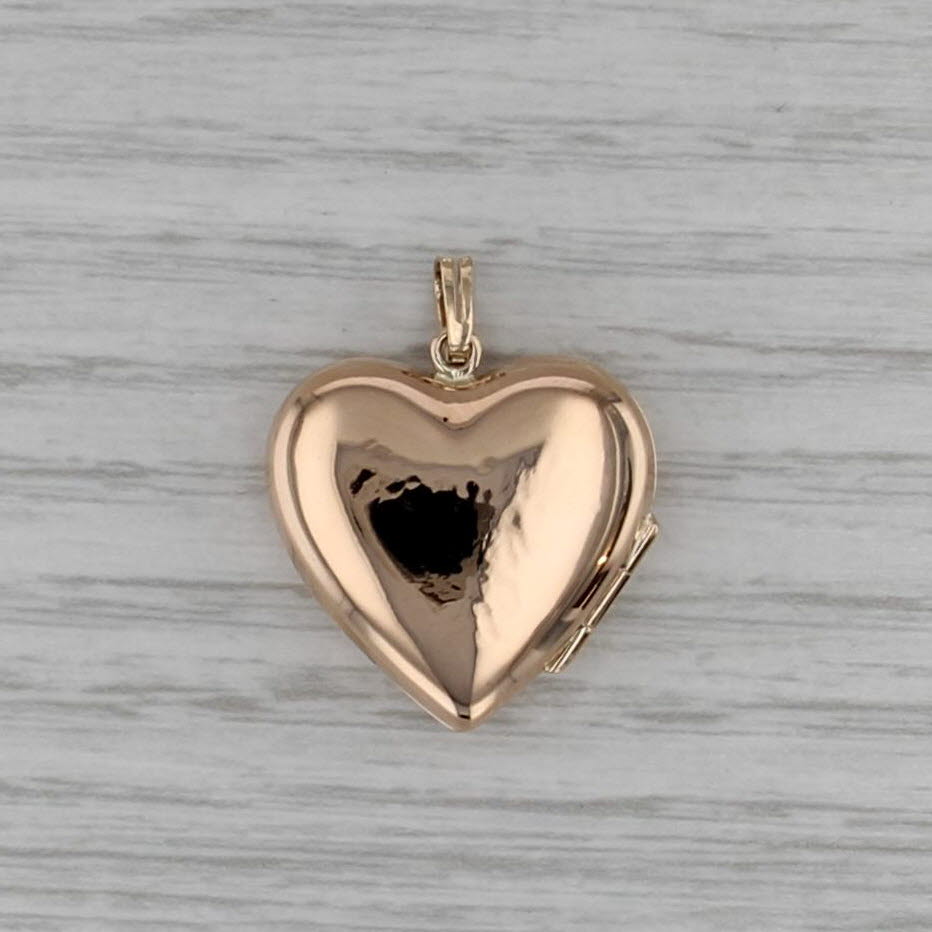 Vintage Floral Heart Locket Pendant 10k Rose Gold Charm Engravable Opens