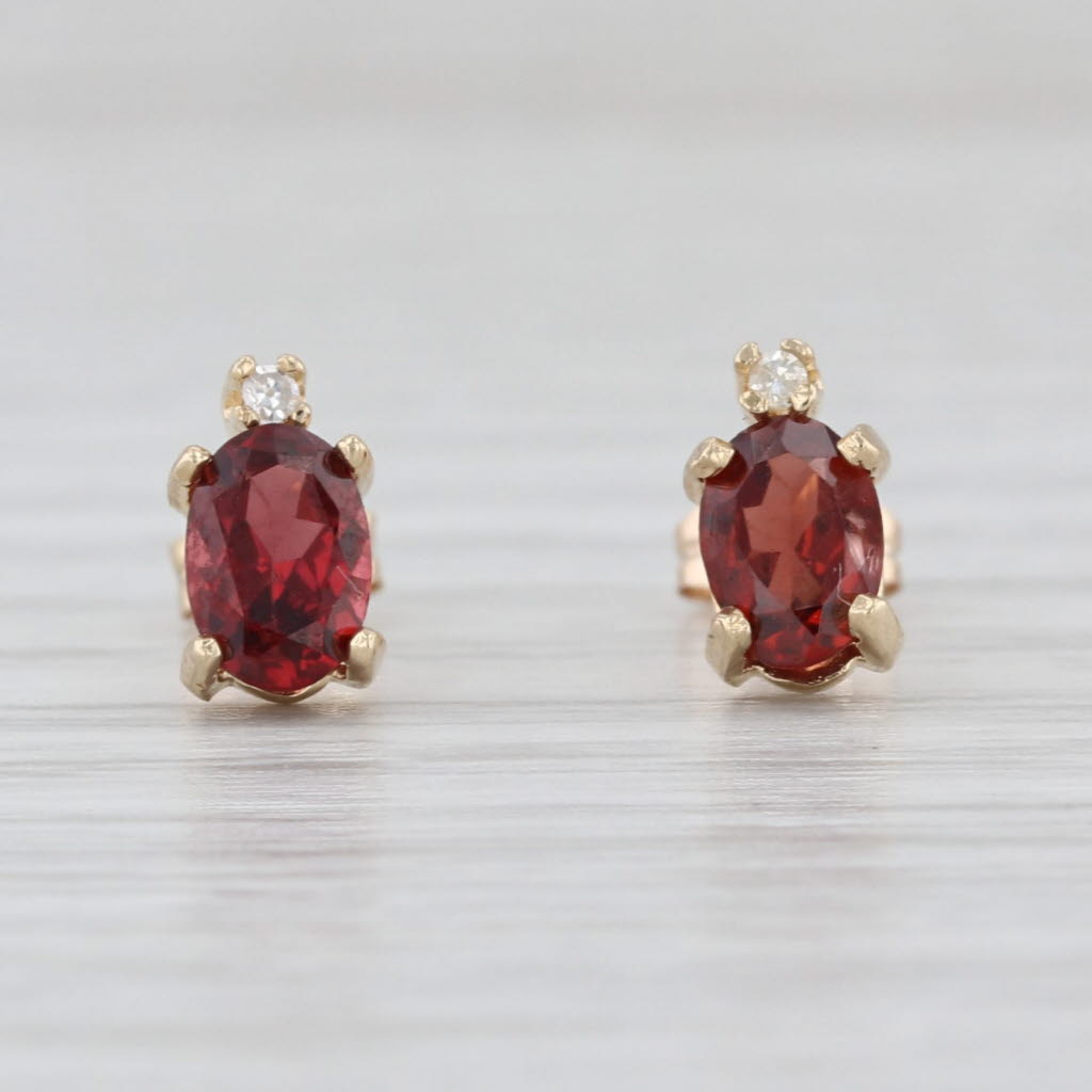 1.10ctw Oval Garnet Diamond Stud Earrings 14k Yellow Gold Studs