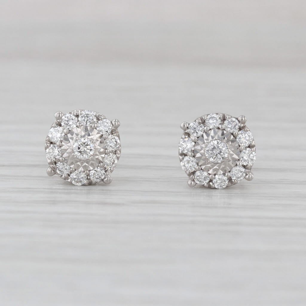 0.47ctw Diamond Pave Cluster Stud Earrings 14k White Gold Studs