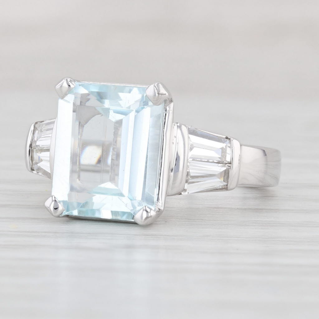 Light Gray 4.15ctw Aquamarine Diamond Ring 14k White Gold Size 7.75