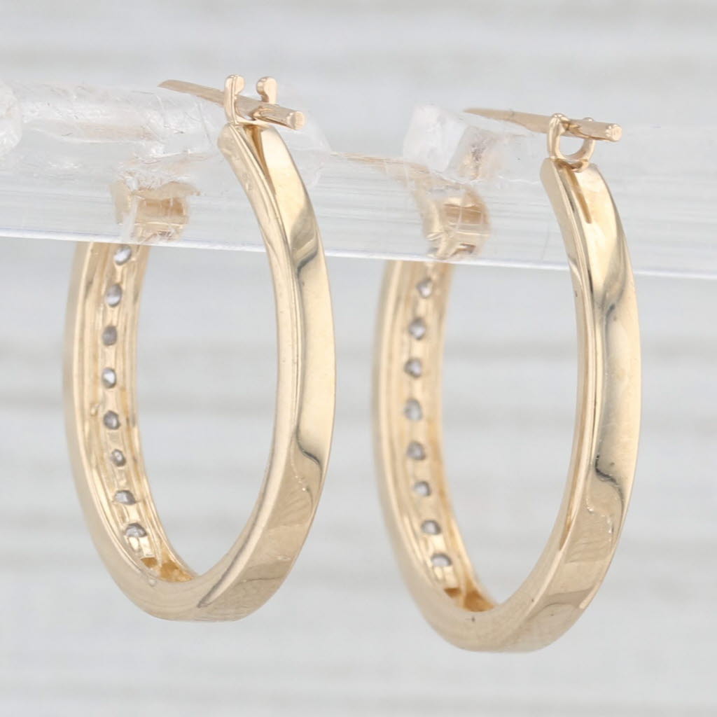 Light Gray 0.25ctw Diamond Hoop Earrings 10k Yellow Gold Snap Top Round Hoops