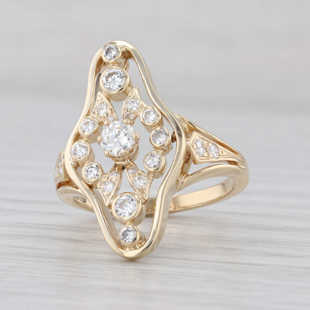 Vintage 0.68ctw Round Diamond Ring 14k Yellow Gold Size 7.5 Cluster Cocktail