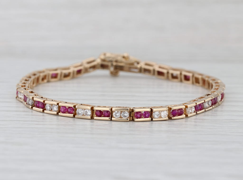 2.30ctw Ruby Diamond Tennis Bracelet 14k Yellow Gold 7" 3.9mm
