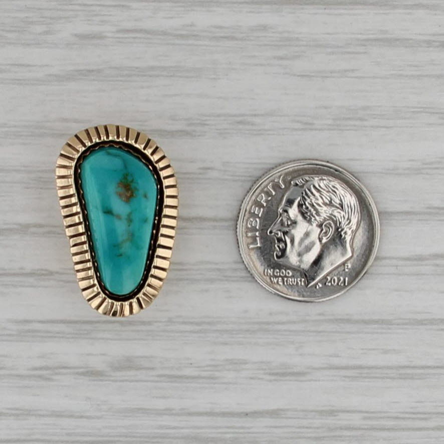 Ed Kee Navajo Bolo Slide Turquoise Pendant 14k Gold Vintage Native American