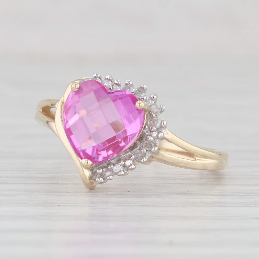 Light Gray 2.02ctw Lab Created Pink Sapphire Diamond Halo Heart Ring 10k Yellow Gold