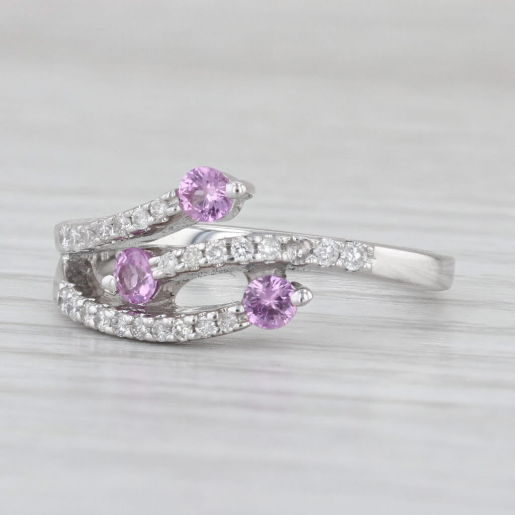 0.47ctw Pink Sapphire Diamond Bypass Ring 14k White Gold Size 7.25