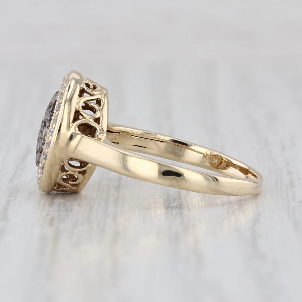0.40ctw Brown & White Diamond Halo Ring 10k Yellow Gold Size 7.25