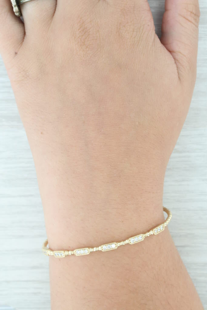 New 0.53ctw Diamond Flexible Bead Bangle Bracelet 14k Yellow Gold 6.75"