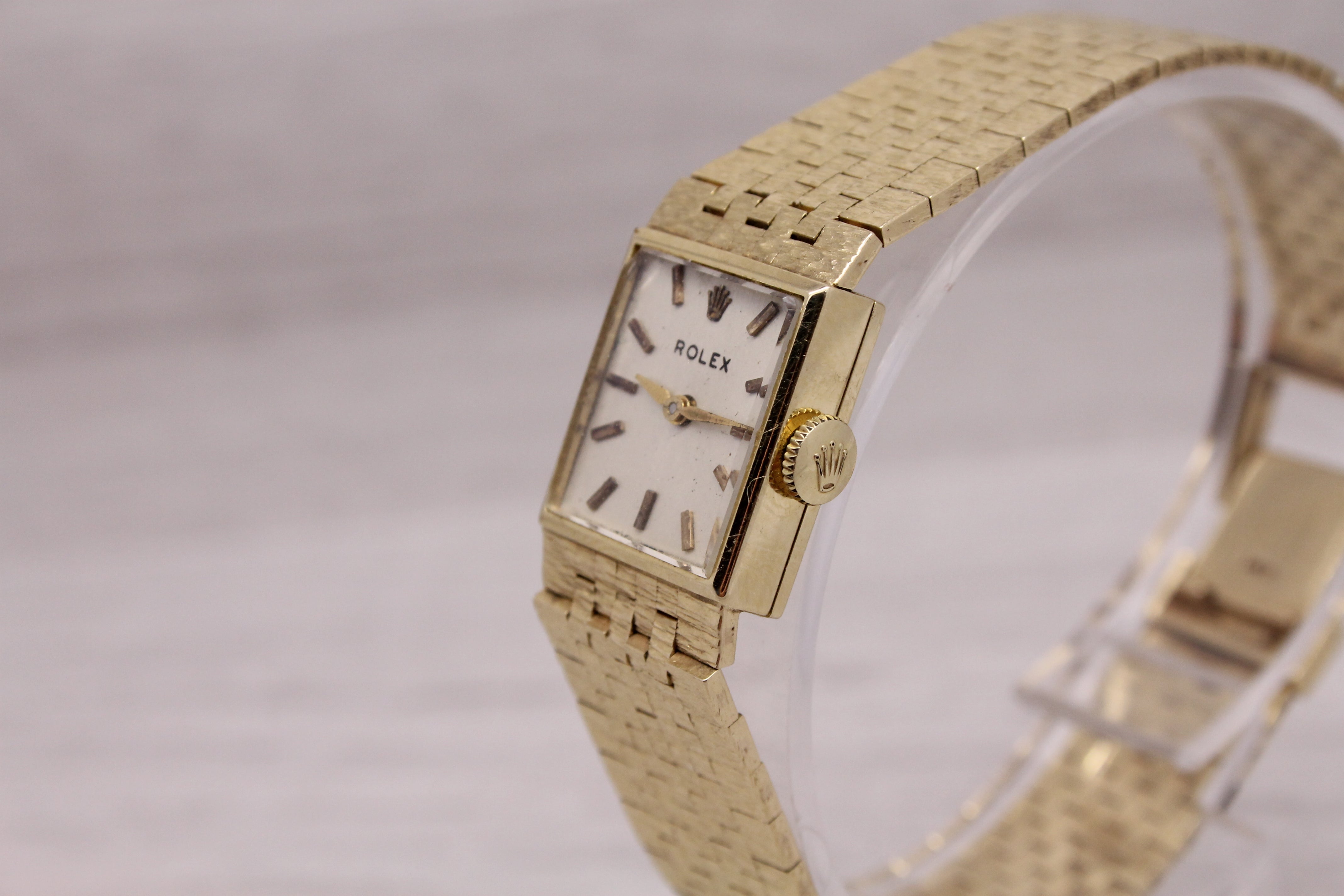 Dark Gray Vintage c.1950's Rolex Ladies 14k Yellow Gold Bracelet Watch Quartz Conversion