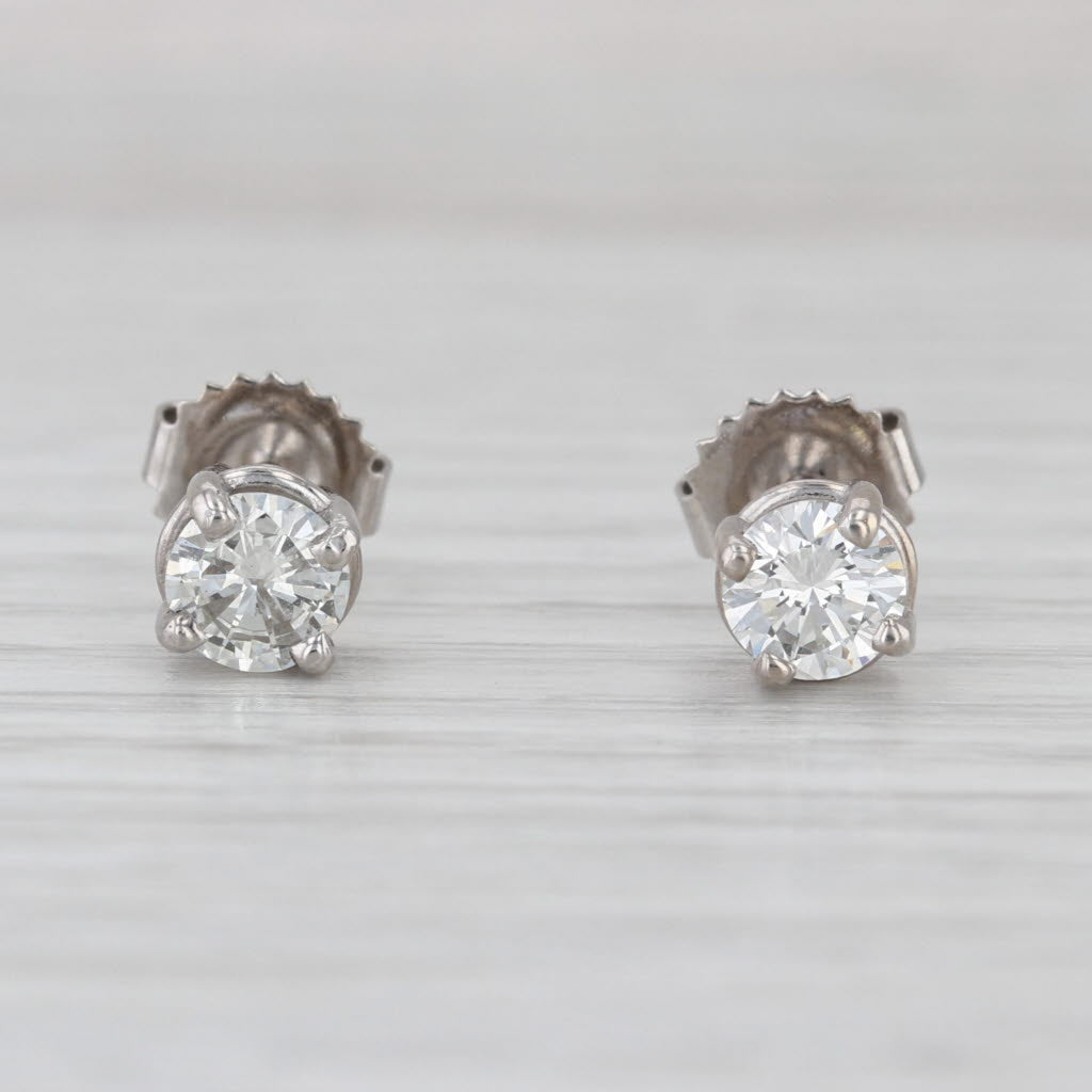 0.97ctw VS2 Round Diamond Solitaire Stud Earrings 14k White Gold Studs