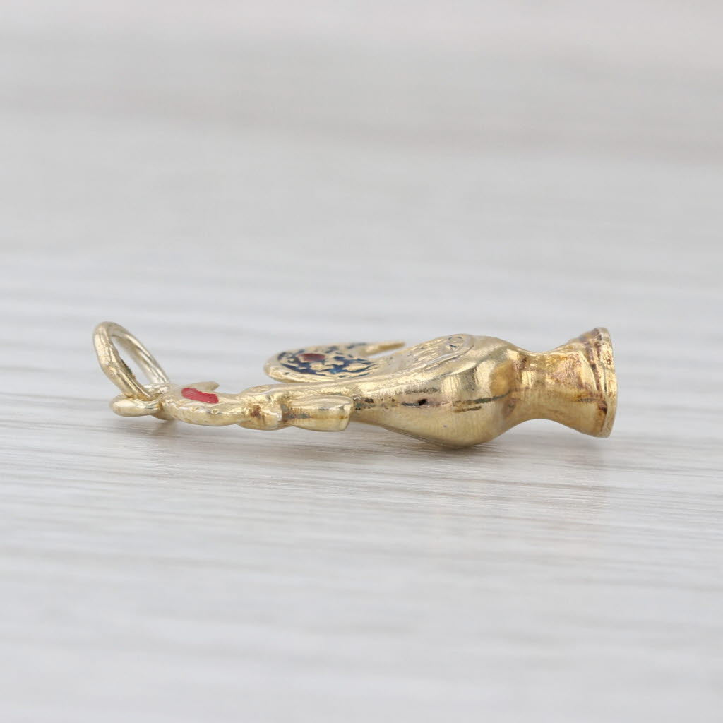 Vintage Rooster Chicken Charm 20k Yellow Gold Enamel Portugal Pendant
