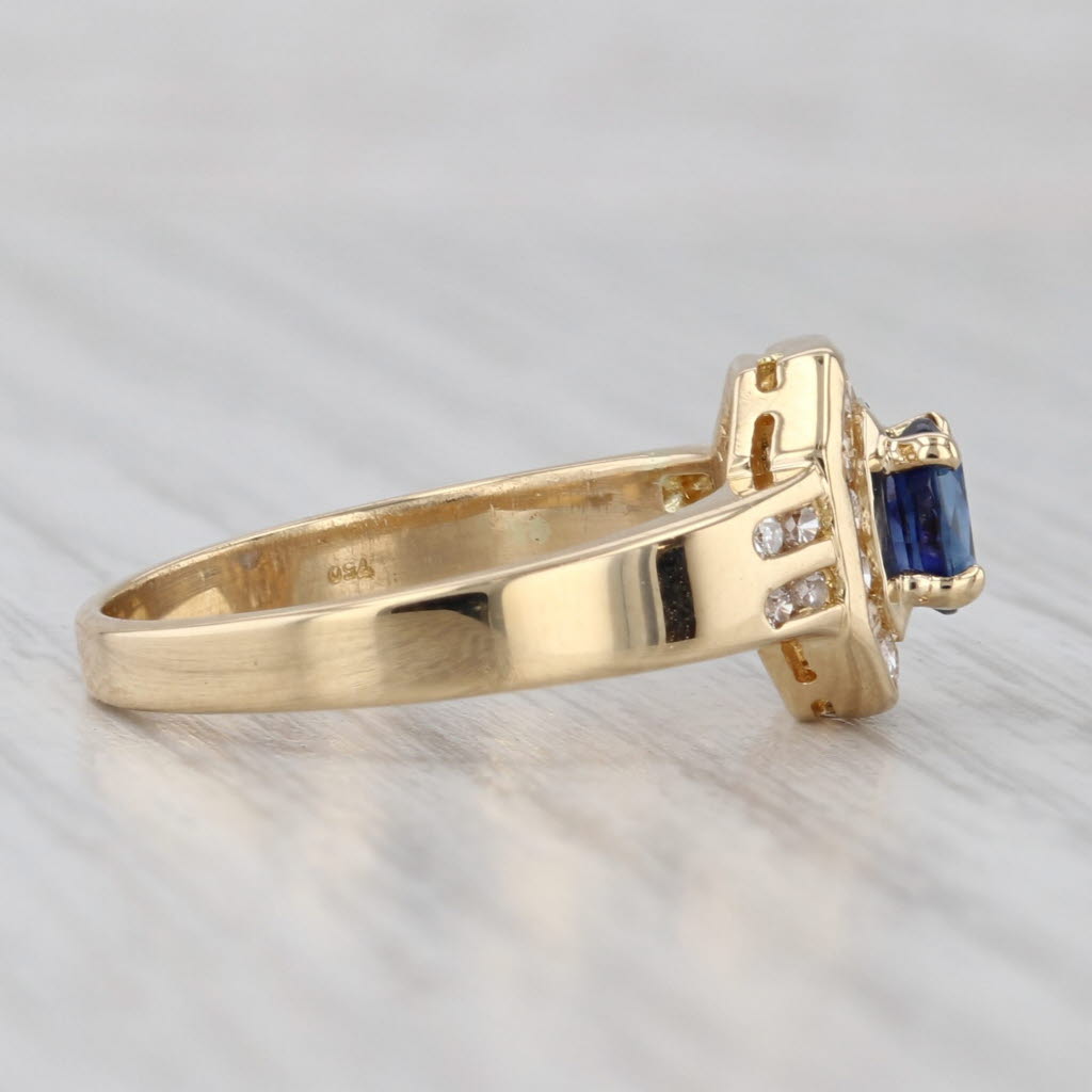 Gray 0.68ctw Blue Sapphire Diamond Halo Ring 18k Yellow Gold Size 6.5 Engagement