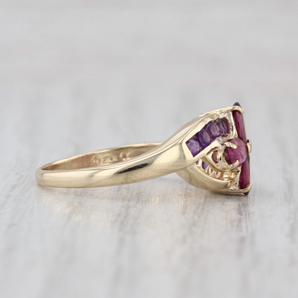 1.58ctw Garnet Flower Amethyst Bypass Ring 10k Yellow Gold Size 7.5