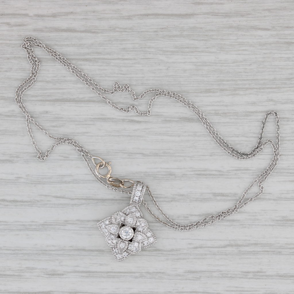 Gray 0.30ctw Diamond Flower Cluster Pendant Necklace 14k Gold 17.75" Cable Chain