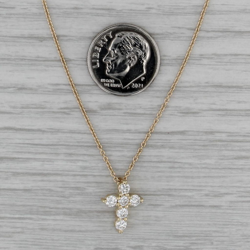 New Small Diamond Cross Pendant Necklace 14k Yellow Gold Cable Chain 16" 18"