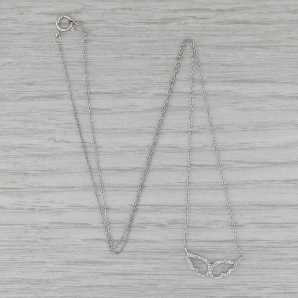 New Diamond Angel Wings Pendant Necklace 10k White Gold 18" Rope Chain