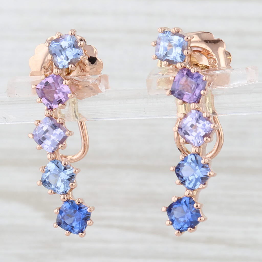 Light Gray Penny Preville 3.85ctw Watercolor Sapphire Climber Earrings 18k Rose Gold Purple