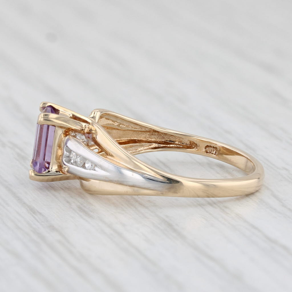 Light Gray 0.92ctw Amethyst Diamond Ring 10k Yellow Gold Size 7 Emerald Cut Solitaire