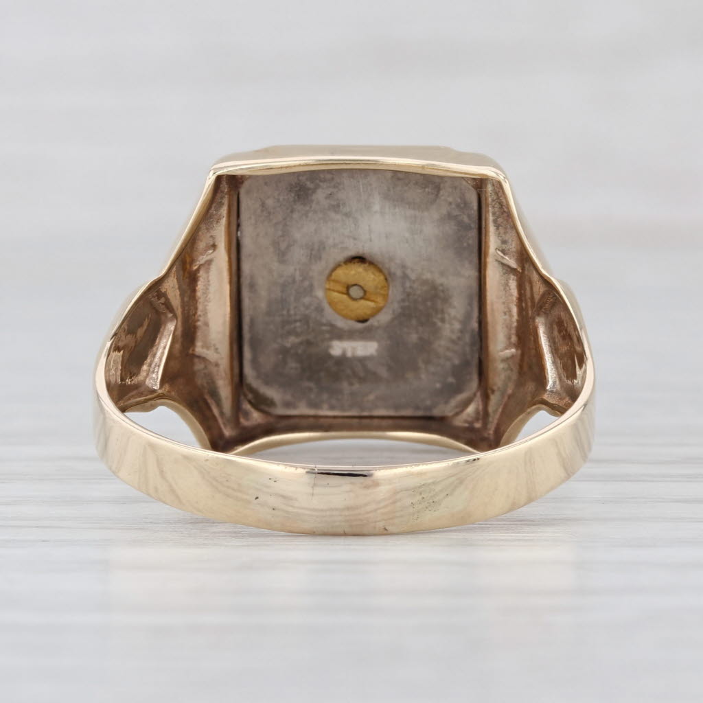 Vintage Enamel Masonic Signet Ring 10k Gold Sterling Silver Blue Lodge Size 14.5