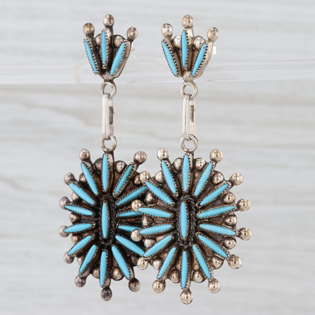 Lance Cordelia Waatsa Vintage Zuni Sterling Silver Earrings Imitation Turquoise
