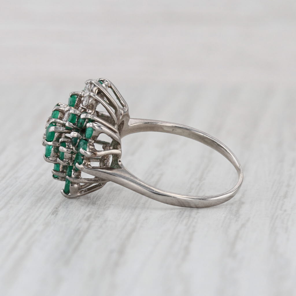 1,25ctw Emerald Diamond Cluster Butterfly Ring 14k White Gold Cocktail Size 7.75