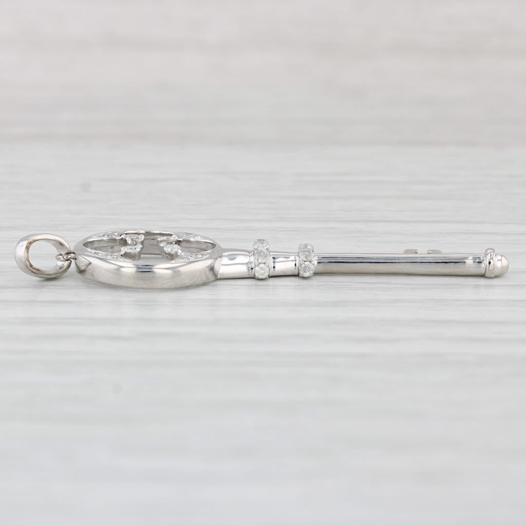 Light Gray 0.25ctw Diamond Accented Skeleton Key Pendant 10k White Gold Charm