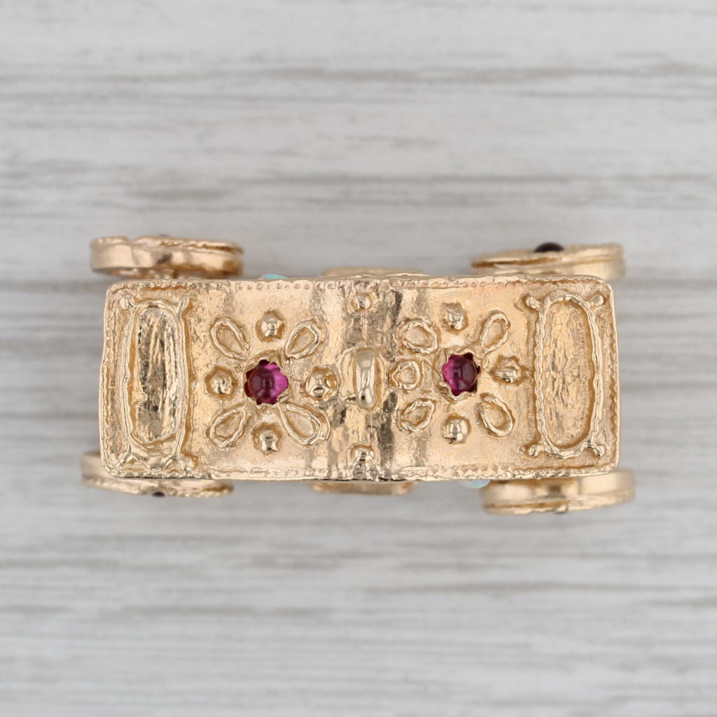Gray Vintage Gemstone Princess Carriage Charm 14k Gold Wheels Move Opal Garnet