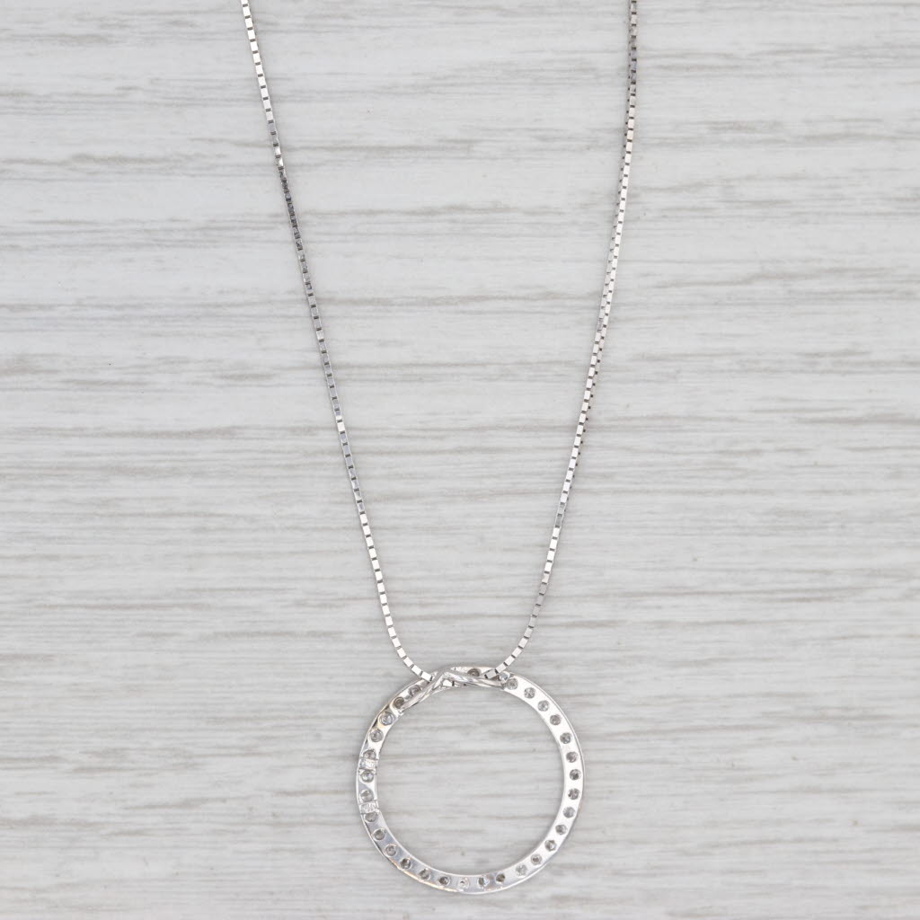 Light Gray 0.50ctw Diamond Circle Pendant Necklace 14k White Gold 20" Box Chain