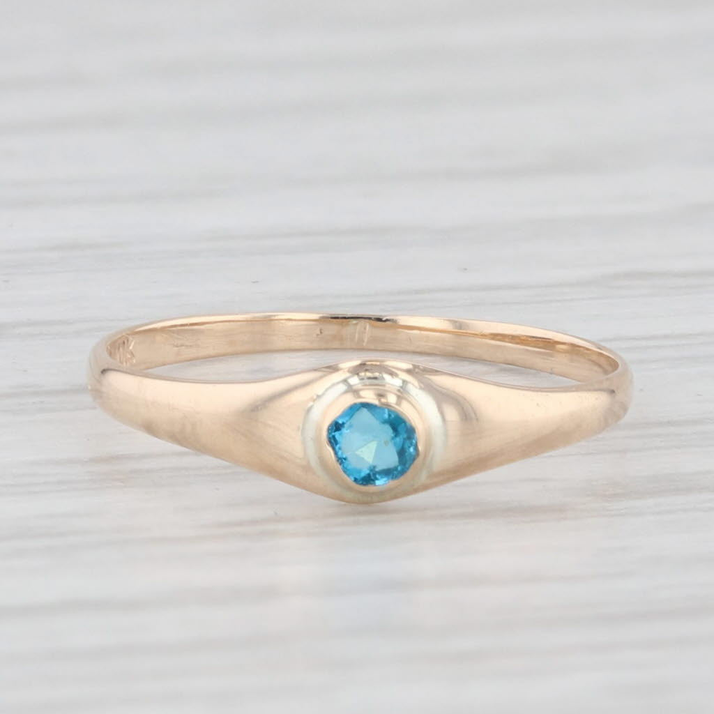 Light Gray Blue Glass Baby Kids Ring 10k Yellow Gold Size 1.5 December Birthstone