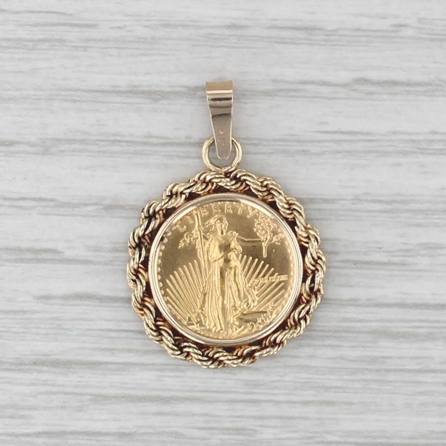 1989 1/10oz American Gold Eagle $5 Coin Pendant 14k 22k Gold Walking Liberty