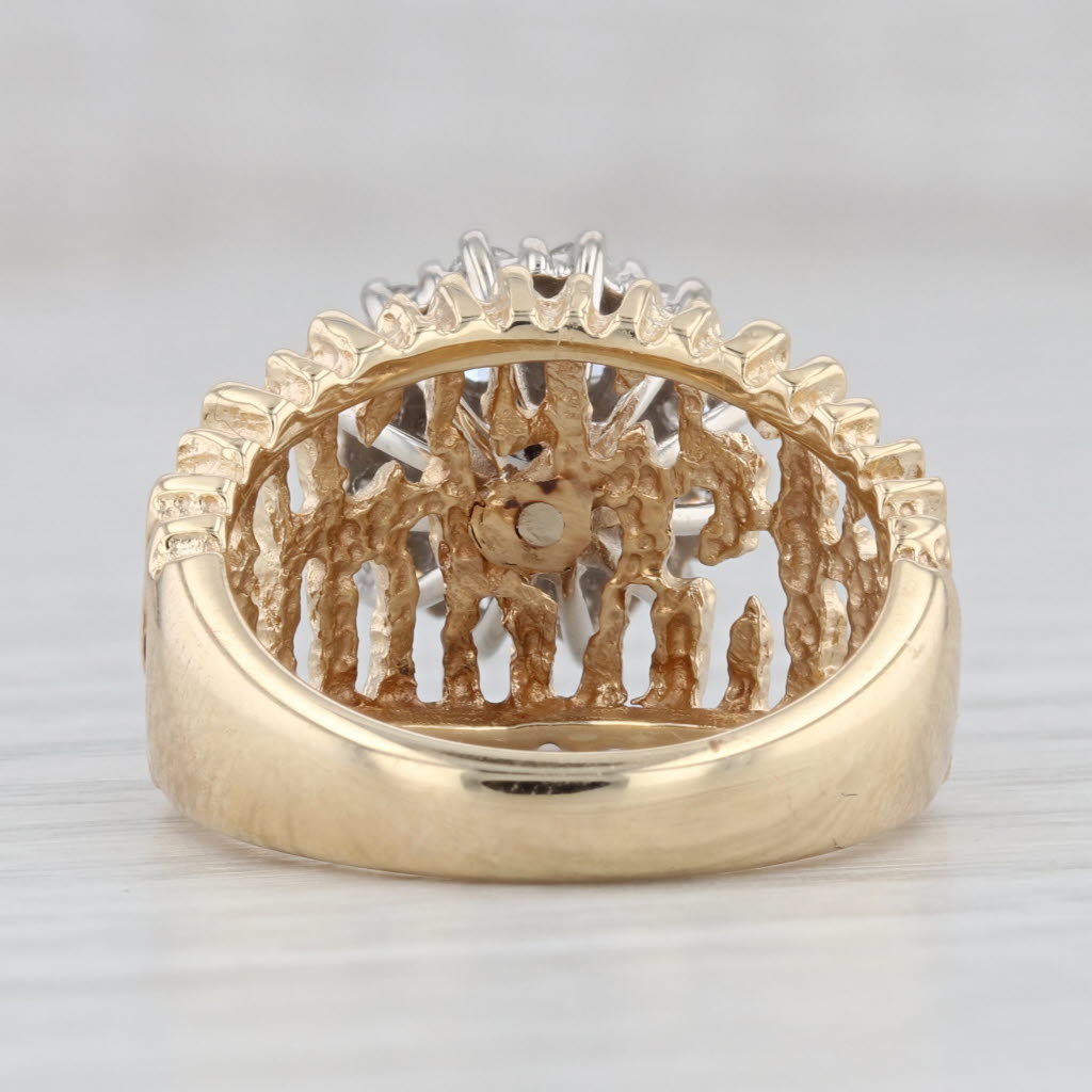 Light Gray 1ctw Diamond Cluster Ring 14k Yellow Gold Vintage Engagement Size 6.25