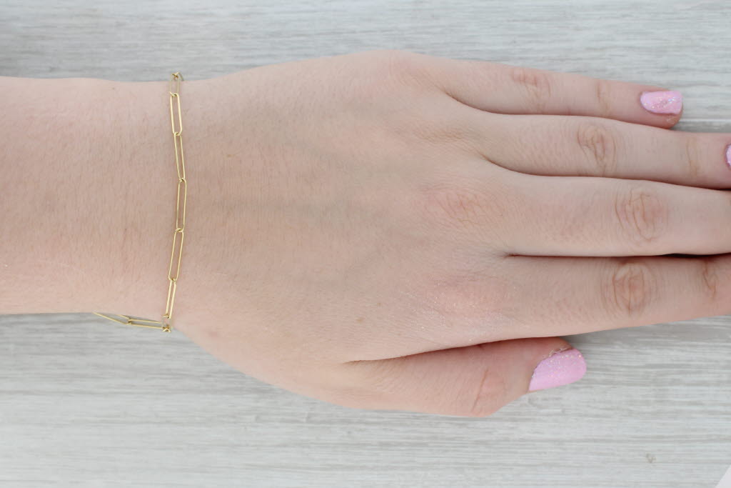 Gray New Petite Paperclip Chain Bracelet 14k Yellow Gold 7" 2.7mm