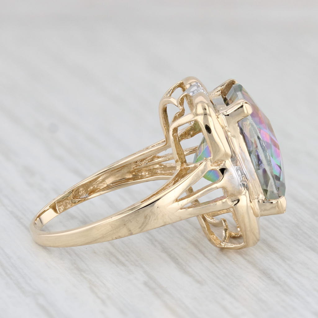 Light Gray 12.96ct Mystic Topaz Cushion Solitaire Ring 14k Yellow Gold Size 7.5 Cocktail