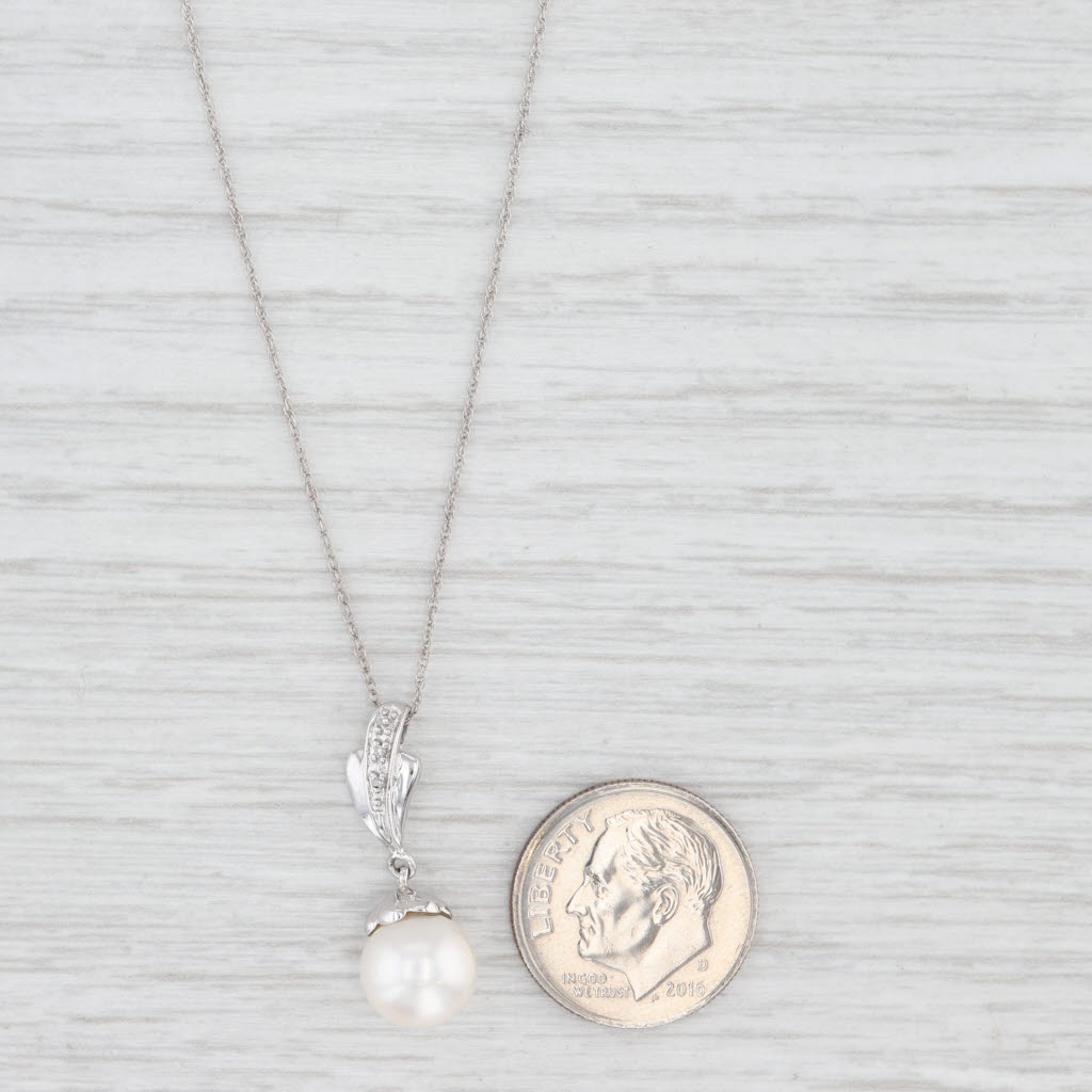 Light Gray Cultured Pearl Diamond Drop Pendant Necklace 10k White Gold 18.25" Rope Chain