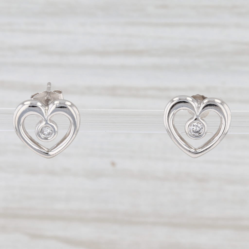 Diamond Heart Stud Earrings 900 Platinum Pierced Open Heart Studs