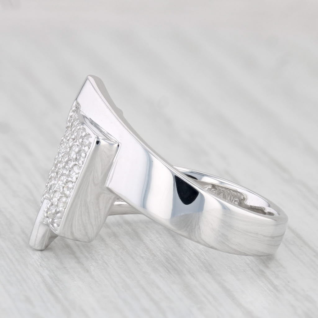 Light Gray Pave Diamond Ring 14k White Gold Abstract Bypass Size 6.25