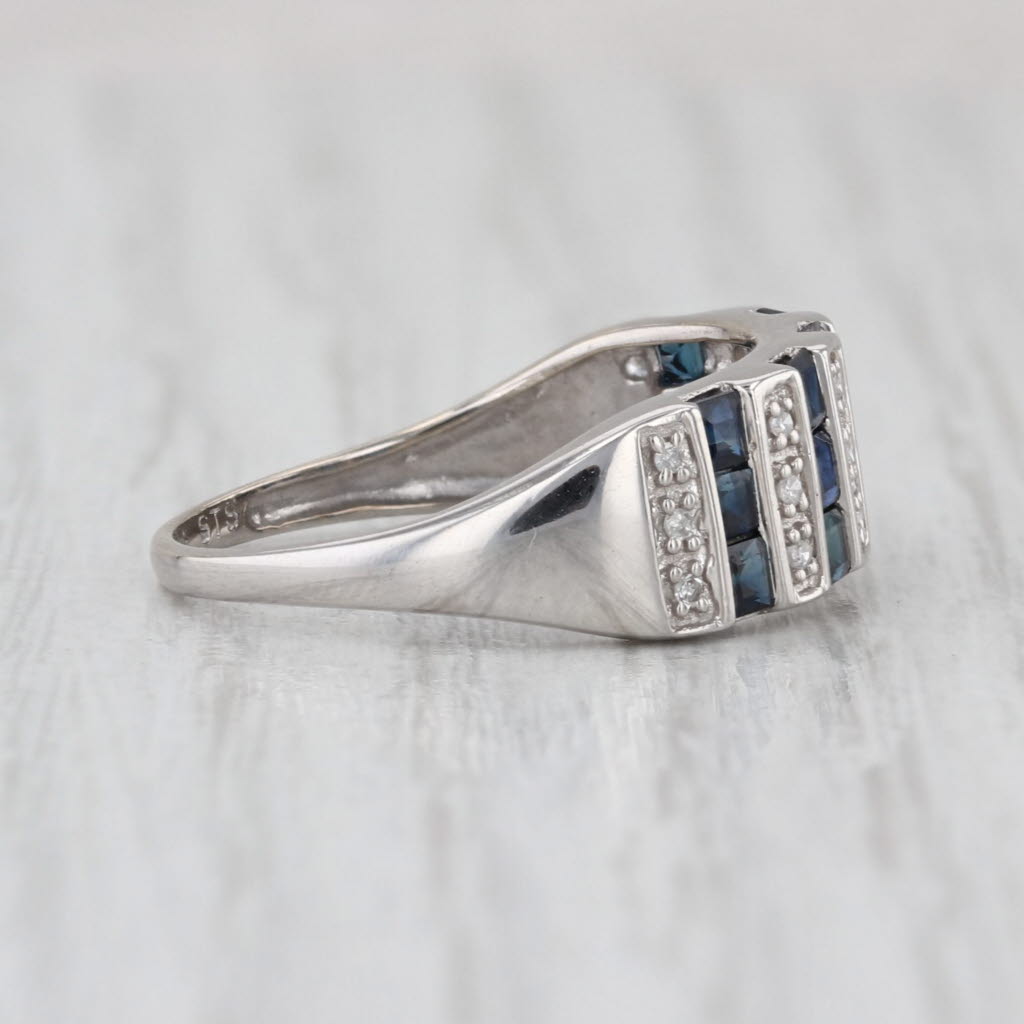 0.94ctw Blue Sapphire Diamond Ring 14k White Gold Size 7 Stackable