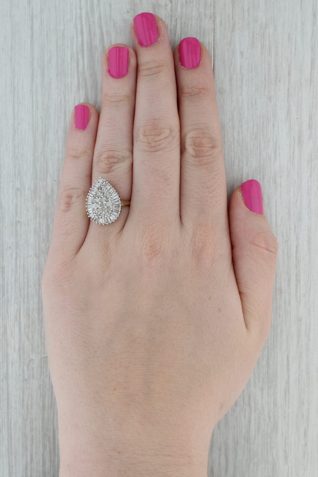 Dark Gray 0.72ctw Diamond Cluster Teardrop Ring 10k Yellow Gold Size 7.25 Cocktail