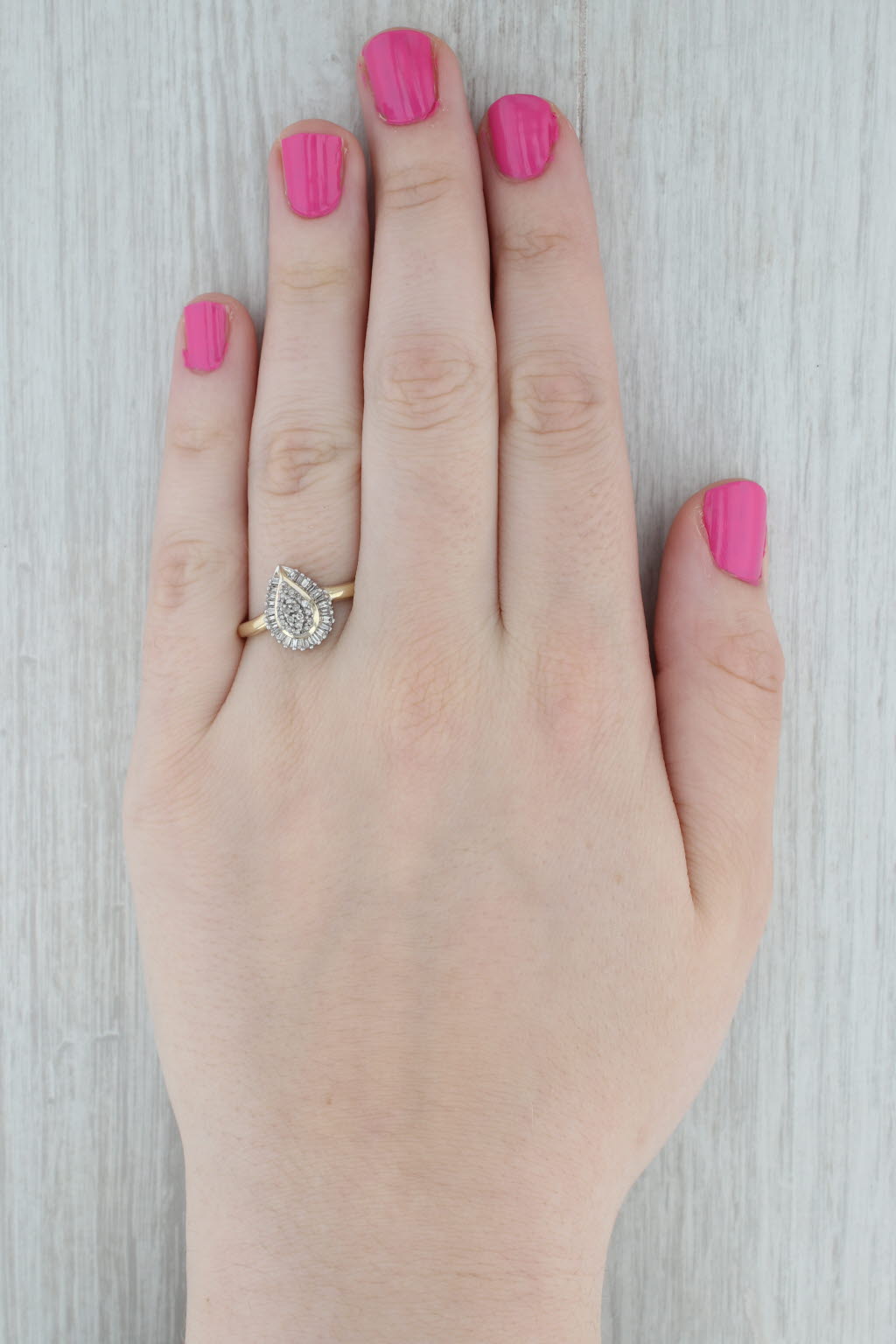 Gray 0.16ctw Teardrop Diamond Halo Engagement Ring 10k Yellow Gold Size 10.5