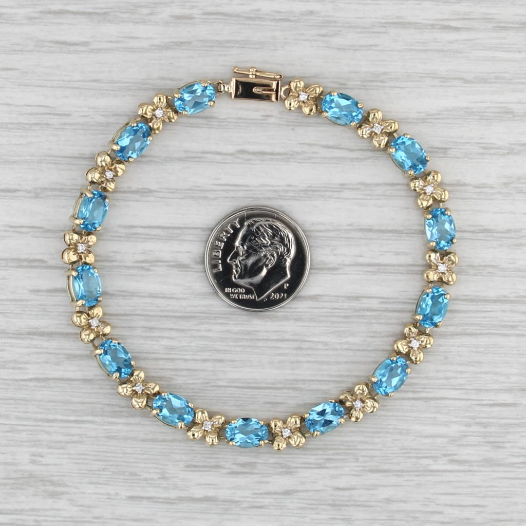 11.82ctw Blue Topaz Diamond Tennis Bracelet 14k Yellow Gold 7.25" 5.7mm Floral