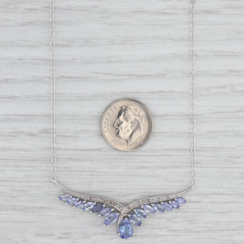 2.53ctw Tanzanite Diamond Pendant Necklace 10k White Gold 18" Cable Chain