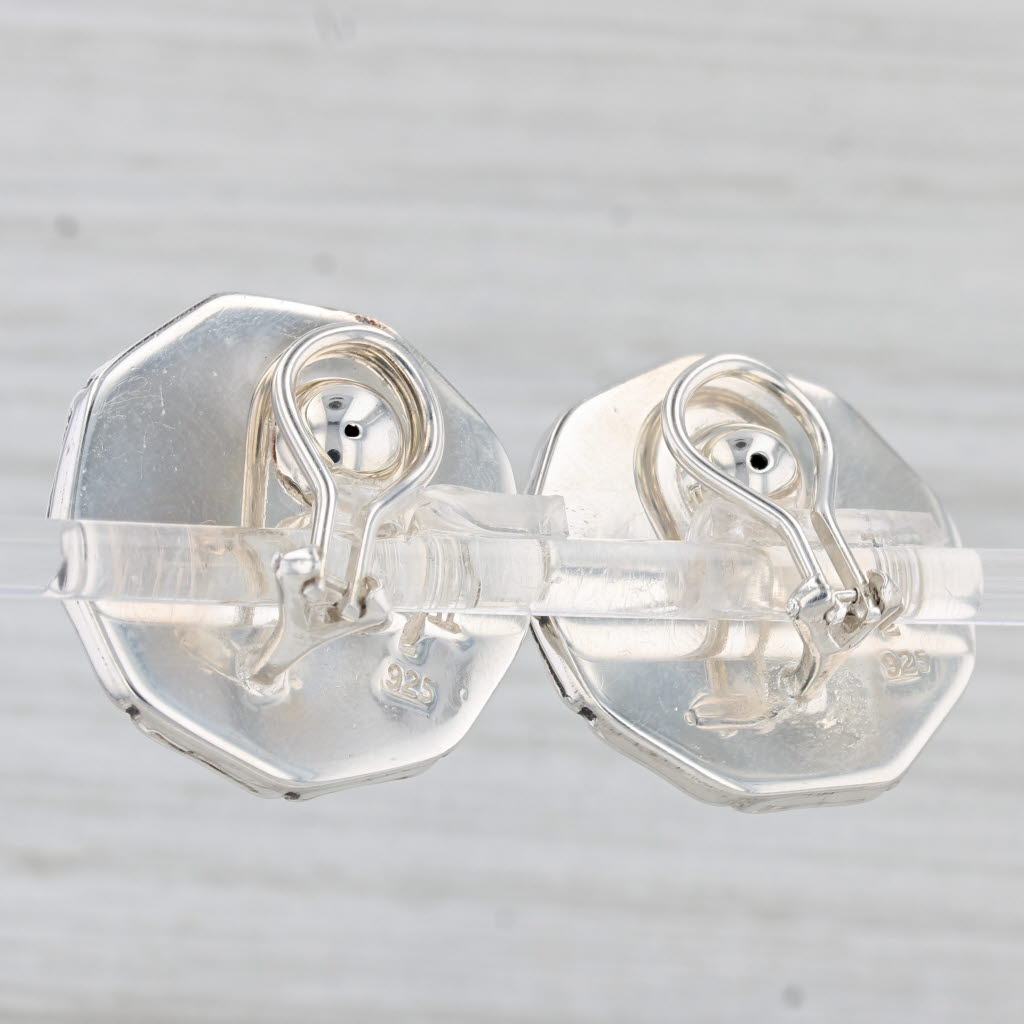 Light Gray John Hardy Crosshatch Button Stud Earrings Sterling Silver Omega Back Clip On