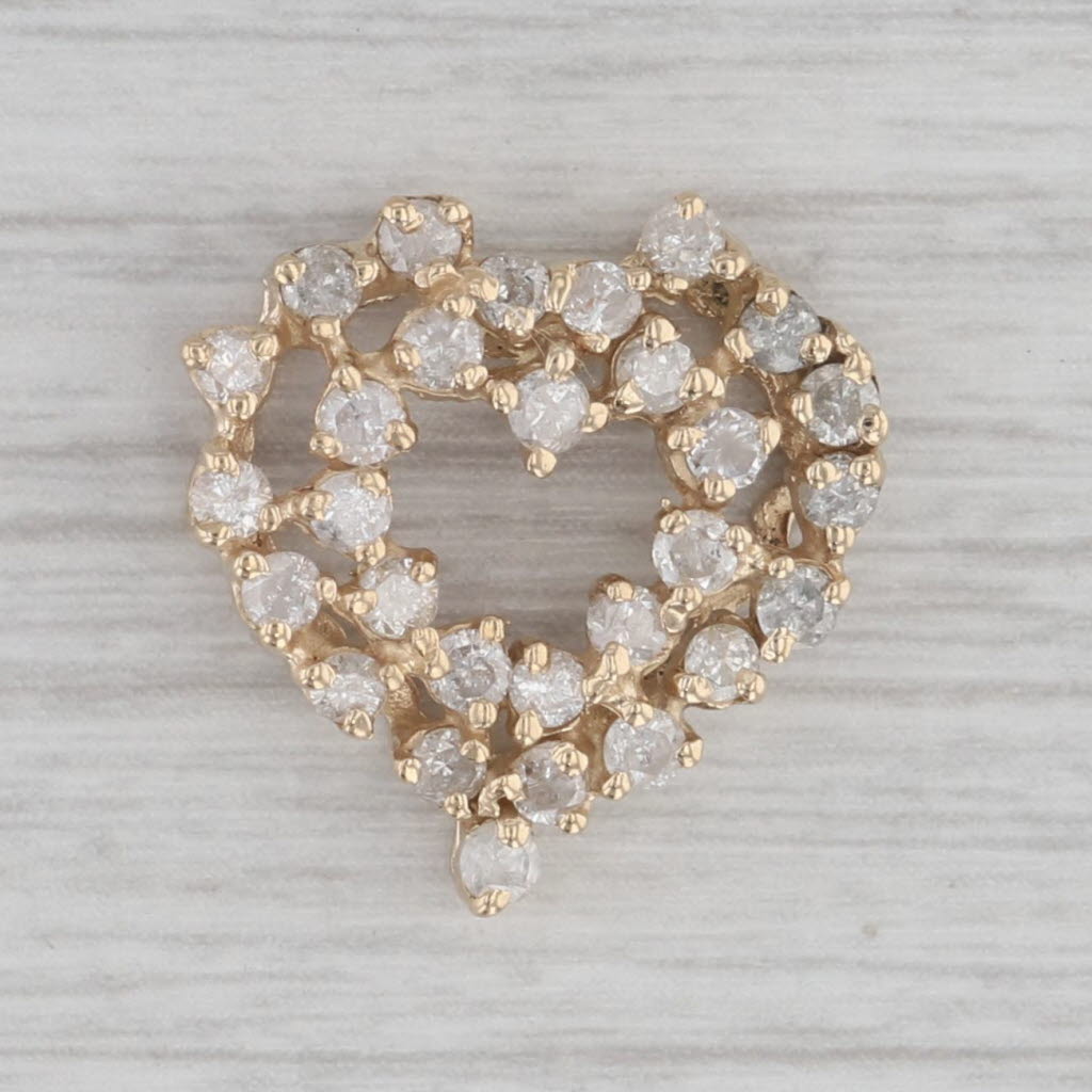 Gray 0.78ctw Diamond Open Heart Pendant 14k Yellow Gold Floating Drop