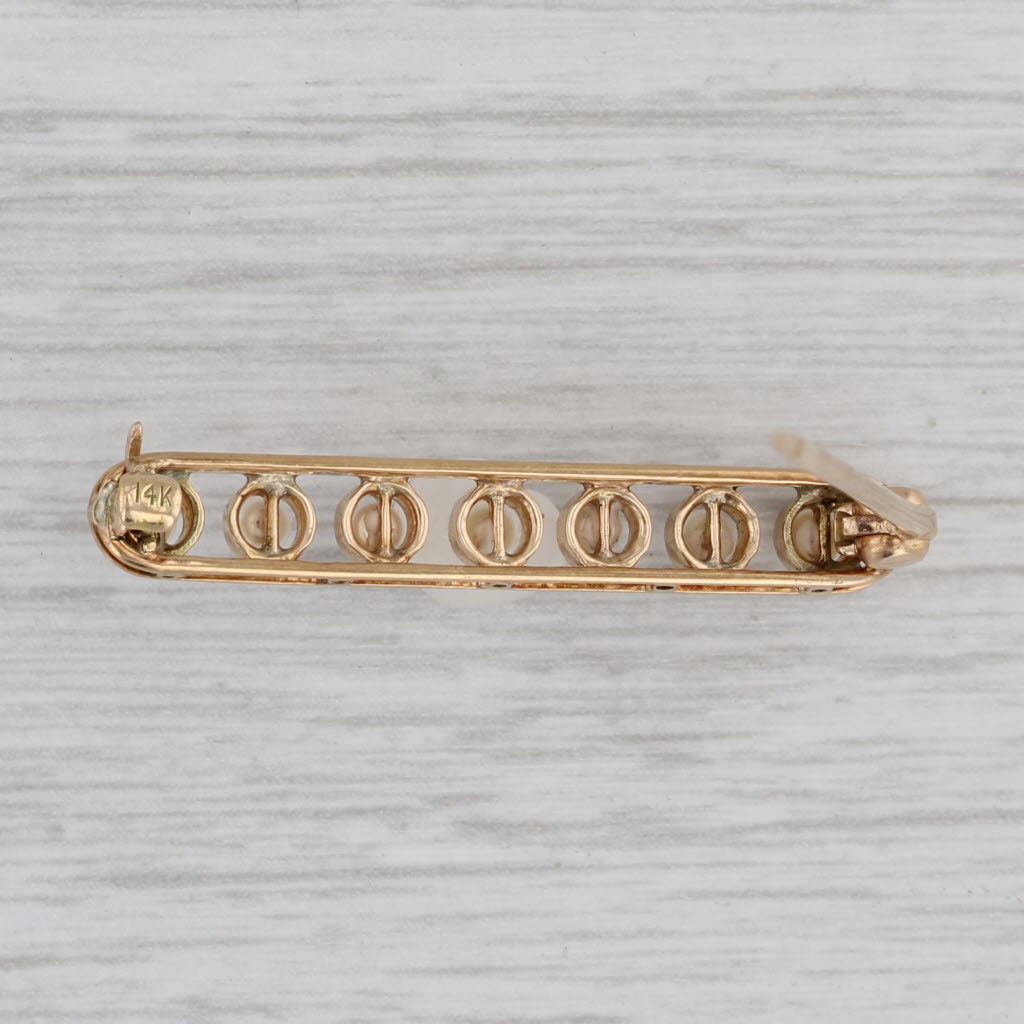 Gray Cultured Pearl Bar Pin 14k Yellow Gold Vintage Brooch